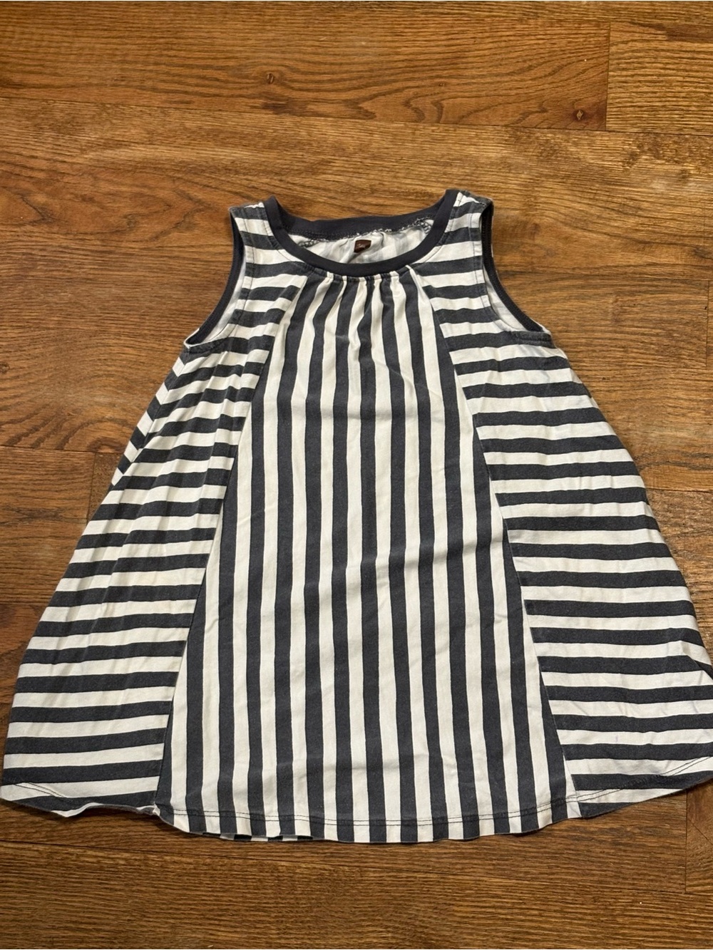 Tea Collection Girls Grey and White Striped Sleeveless Dress